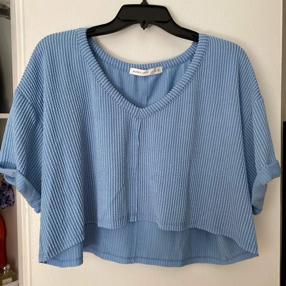 NWOT Altar'd State Alessia Ribbed Crop Top - Sky Blue